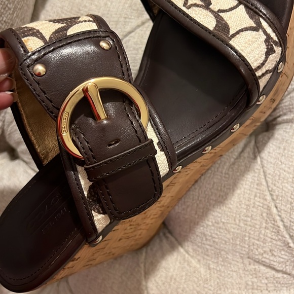 Coach Signature Brown and White Wedges - Picture 3 of 6